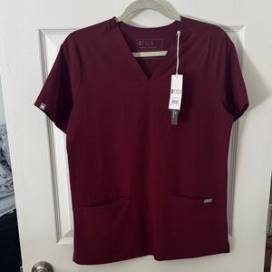 Figs Maroon V-Neck Scrub Top